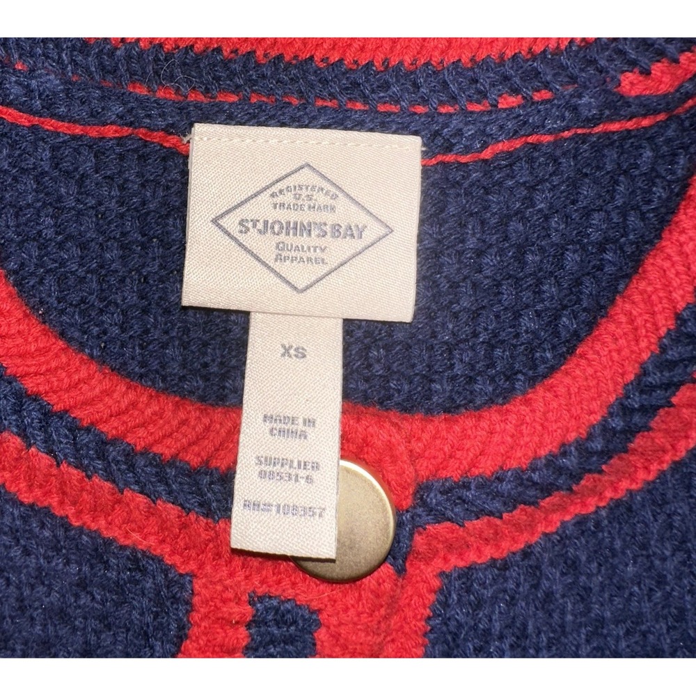 St. John's Bay Navy Blue Red Button Up Nautical Cardigan Knit Sweater Women's XS - Picture 6 of 9